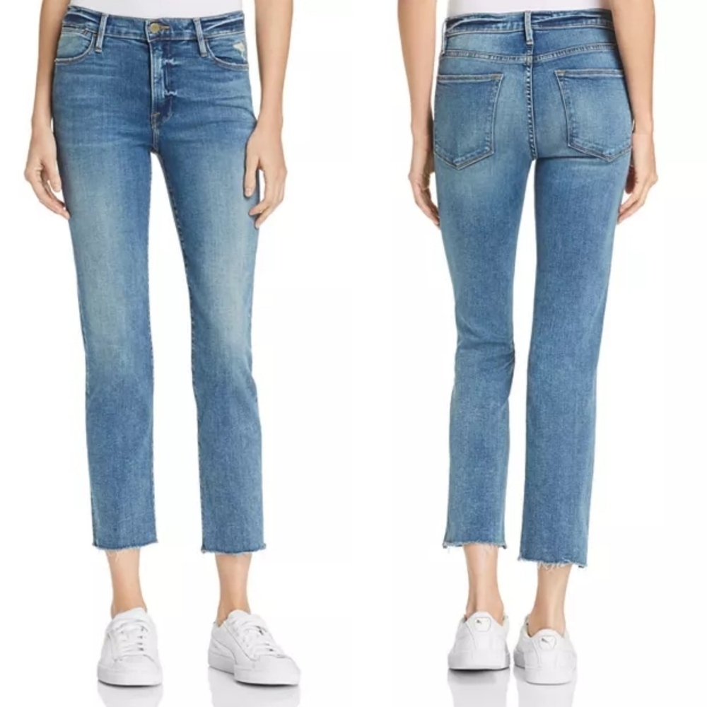 FRAME // le high straight medium blue super soft stretch denim roxton - Picture 3 of 16